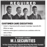 M.I. Securities Customer care executive jobs.