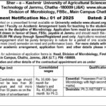 Sher-e-Kashmir University of Agricultural Sciences & Technology of Jammu Jobs.