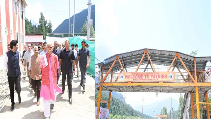 LG Sinha reviews arrangements for Amarnath Yatra at Numwan camp at Pahalgam