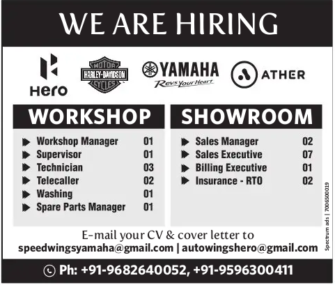 Various jobs in Workshop and Showroom.