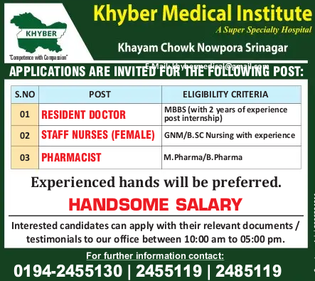 Jobs in Kyber Medical Institute.